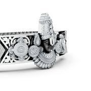 925 Sterling Silver Tirupati Balaji Kada Bracelet with Black Stretch Band