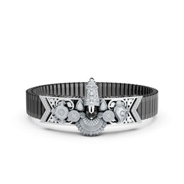 925 Sterling Silver Tirupati Balaji Kada Bracelet with Black Stretch Band