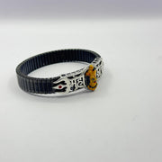 925 Sterling Silver Mahakal Bracelet with Black Stretch Band