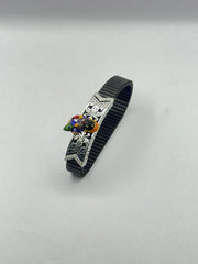 925 Sterling Silver Shreenathji Bracelet with Black Stretch Band