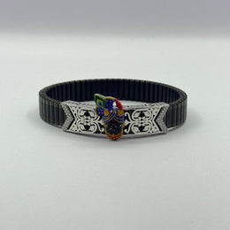 925 Sterling Silver Shreenathji Bracelet with Black Stretch Band