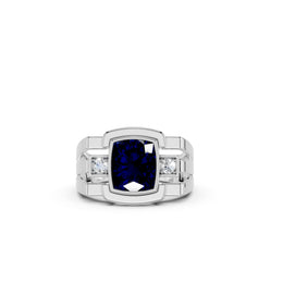 Regal Blue Sapphire Men's Statement Ring – 925 Sterling Silver