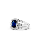 Regal Blue Sapphire Men's Statement Ring – 925 Sterling Silver