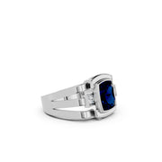Regal Blue Sapphire Men's Statement Ring – 925 Sterling Silver