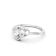 💖 925 Sterling Silver Double Heart Diamond Ring